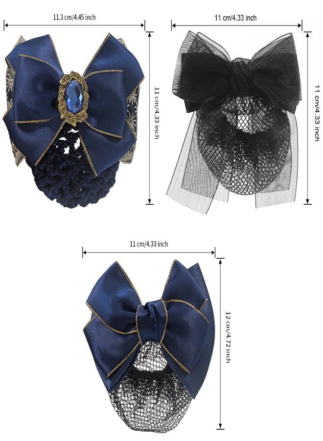 Merdia 3 Pcs Bowknot Hair Snood Nets for Women | Mesh Crochet Snoods for Women Hair | Vintage Net Cap with Renaissance Style Clip | Cover Bun Bow Headdress Accessories for Women's | Elegant Head Coverings - Image 2